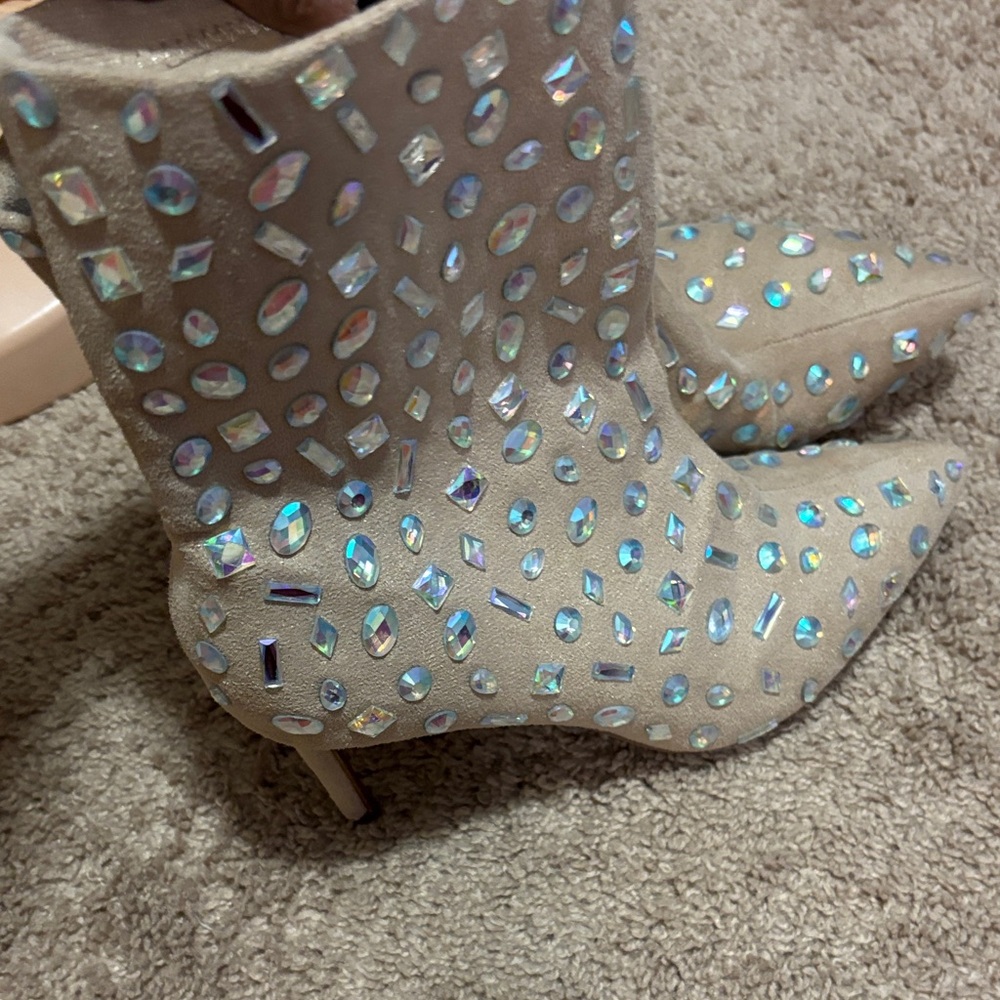 Embellished Beige Ankle Boots